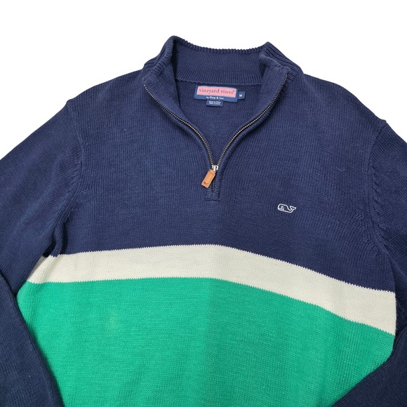 Vineyard Vines Other - Vineyard Vines Men's Quarter Zip Sweater Navy Green White Stripe Size M Cotton